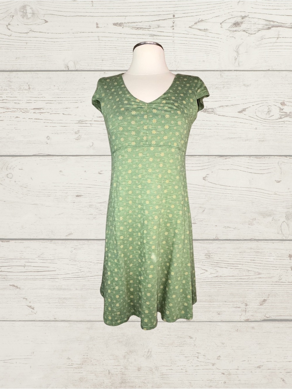 Toad&Co Rosemarie Dress Sage Green Floral Cap Sleeve A-Line Pocket Organic S EUC